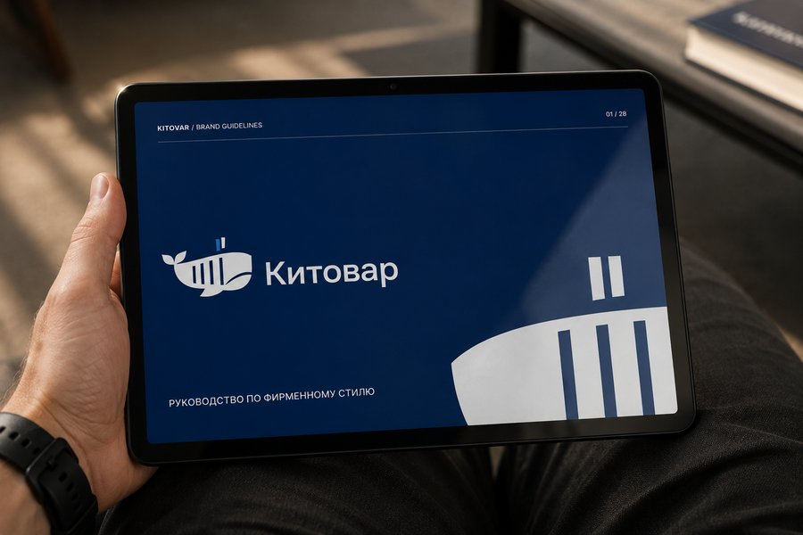 Обложка брэндбука Китовар на планшете