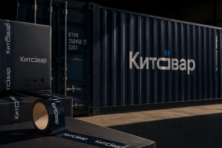 Контейнер, скотч и коробки с логотипом Китовар — деталь рифления